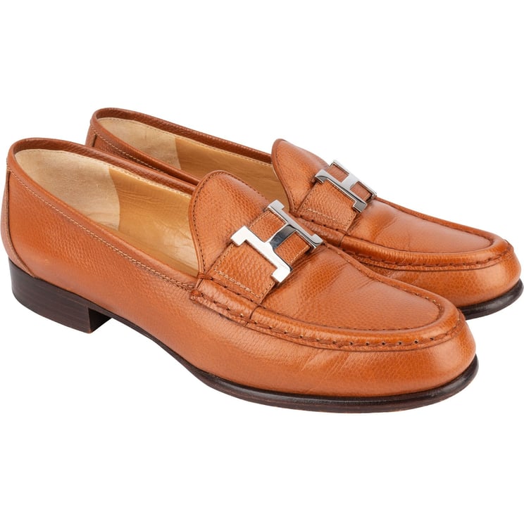 Hermès Hermès Brown Grained Leather Paris Mokassins Loafers (36)
