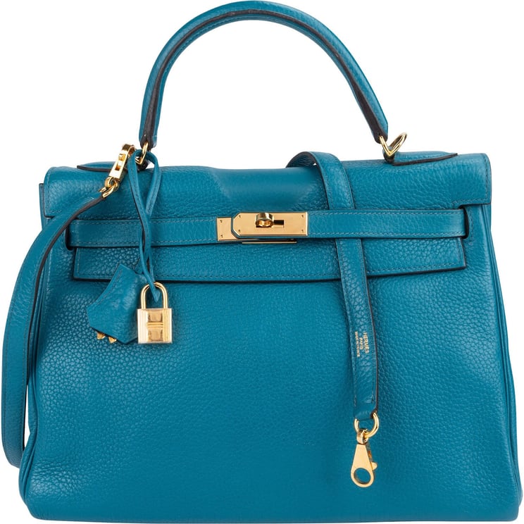 Hermès Hermès Bleu Izmir Clemence Leather Kelly 32 Handbag