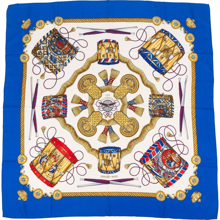 Hermès Hermès Les Tambours Silk Carre 90 Scarf Tuch
