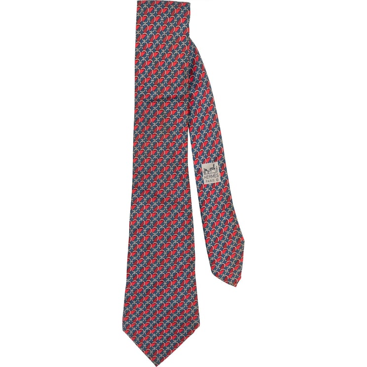Hermès Hermès Geometric Chain Link Ribbon Pattern Silk Tie Krawatte