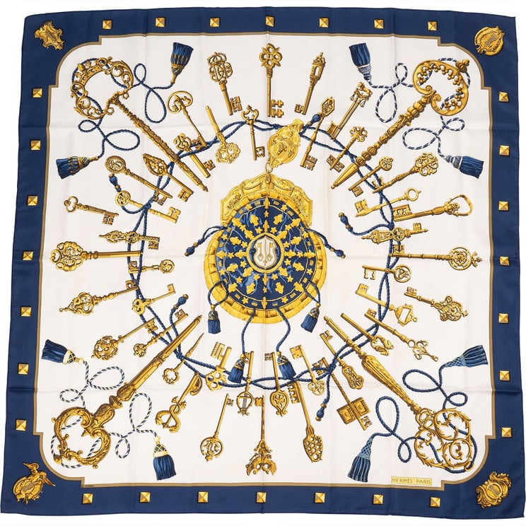 Hermès Hermès Les Clés Silk Carre 90 Scarf Tuch