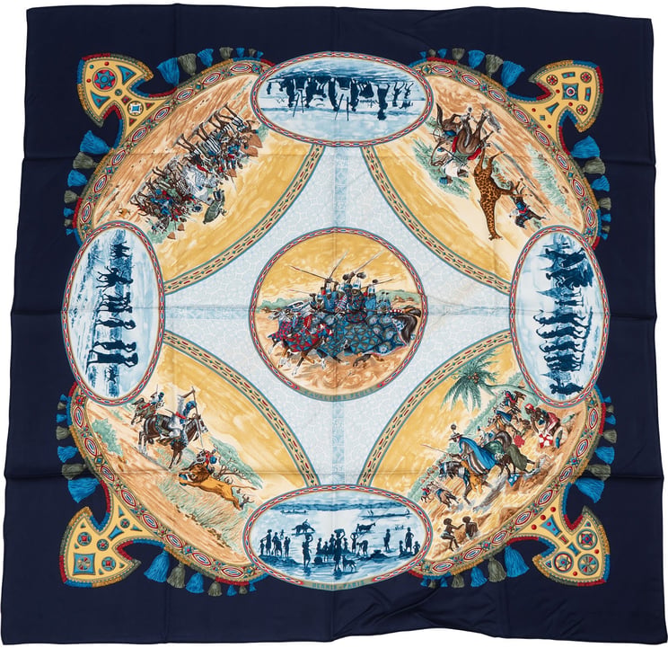 Hermès Hermès Les Cavaleries d'Or Silk Carre 90 Scarf Tuch