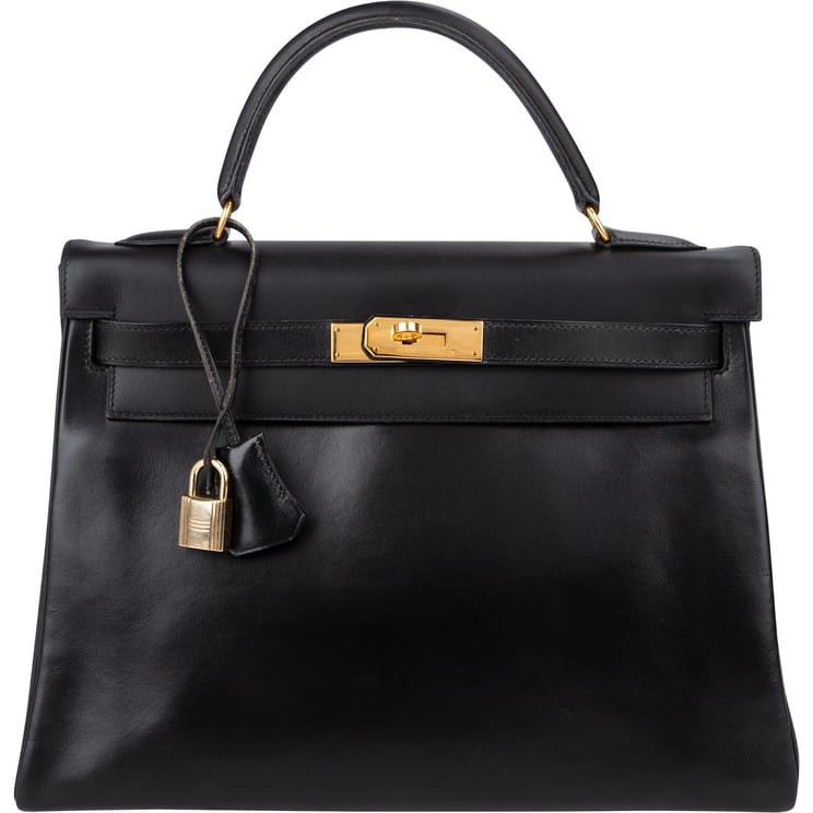 Hermès Hermès Noir Box Calf Leather Kelly 32 Handbag