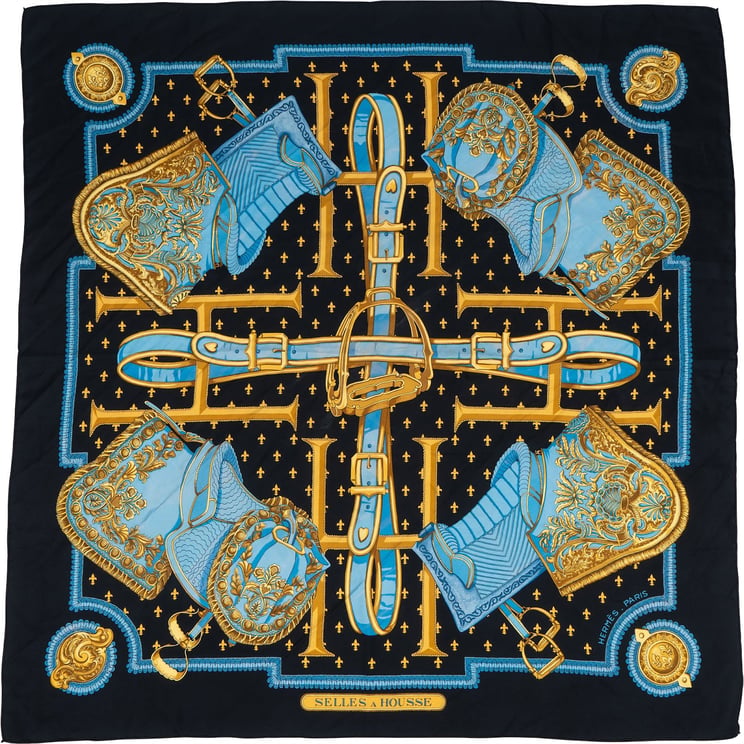 Hermès Hermès Selles à Housse Silk 90 Scarf Tuch