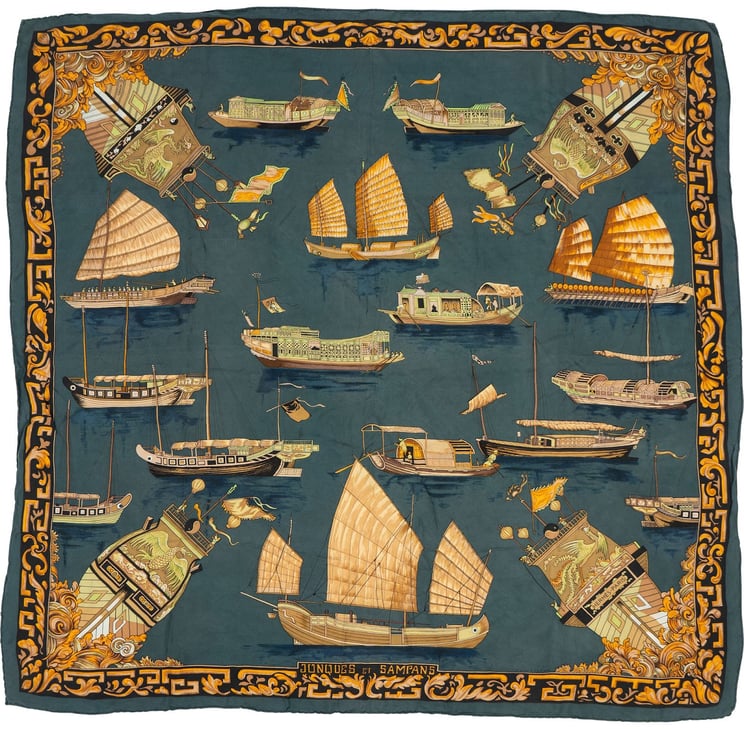 Hermès Hermès 'Jonques et Sampans' Silk Carre 90 Tuch Scarf