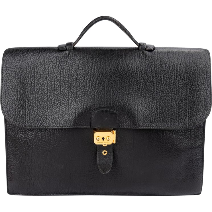 Hermès Hermès Noir Grained Fjord Leather Sac à Dépêches Business Handbag