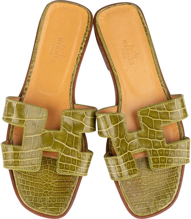 Hermès Hermès Green Crocodile Oran Sandals (36)