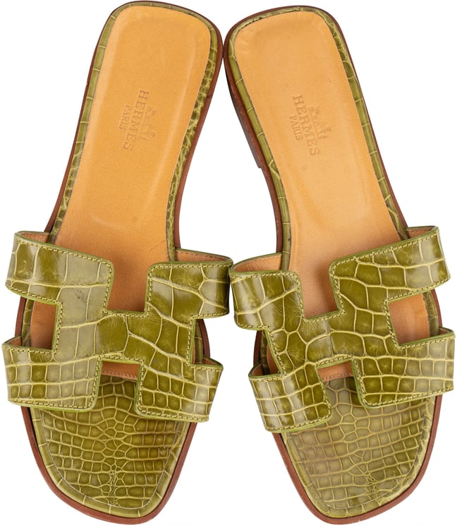 Hermès Hermès Green Crocodile Oran Sandals (36)