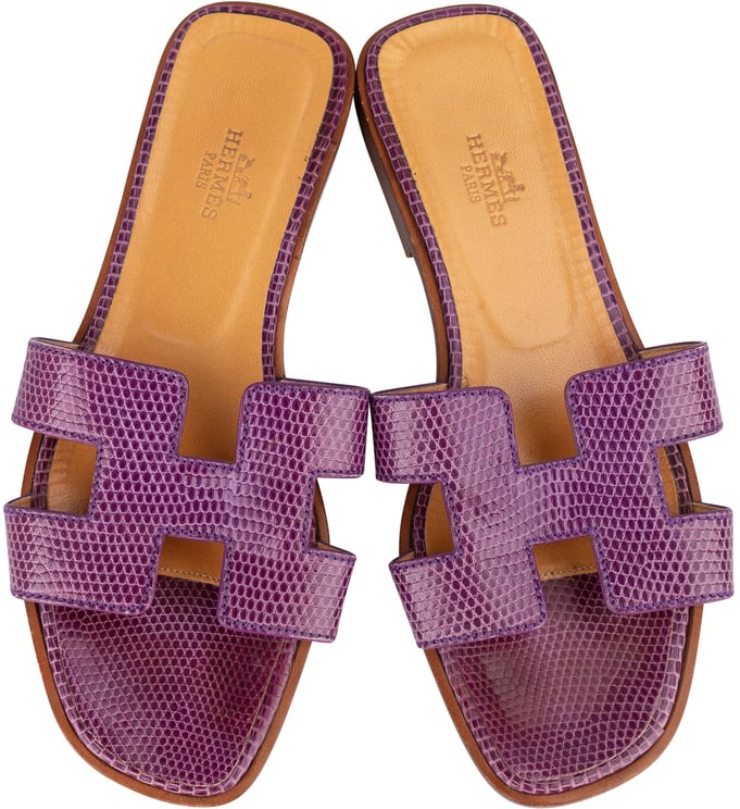 Hermès Hermès Purple Lizard Oran Sandals (36)