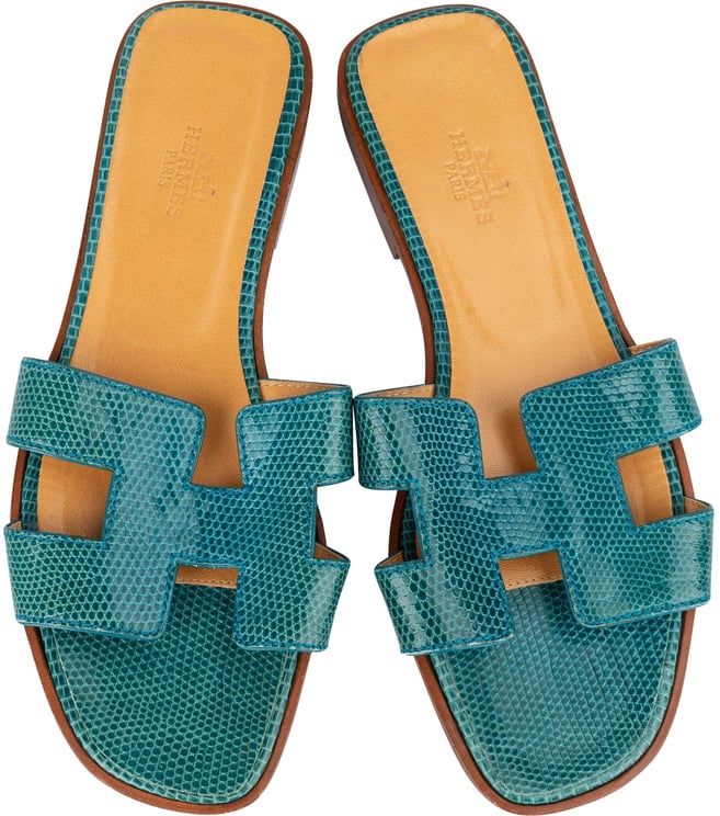 Hermès Hermès Bleu Lizard Leather Oran Sandals (36)