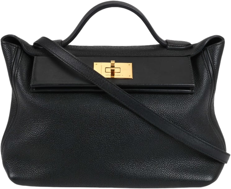 Hermès HERMES 24/24 29 Togo Leather Handbag in Black and Gold Metal Fittings D: 2019