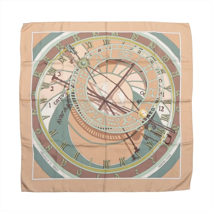 Hermès Hermès Carré 90 "MECANIQUE DU TEMPS" Silk handkerchief in Beige