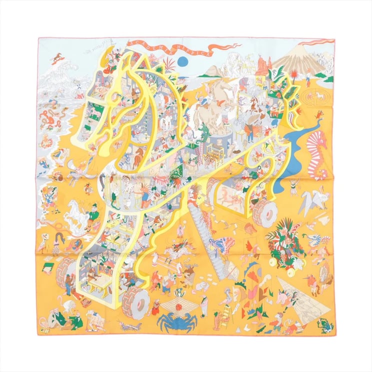 Hermès Hermès Carré 90 "Academia Ipica" Silk handkerchief in Orange