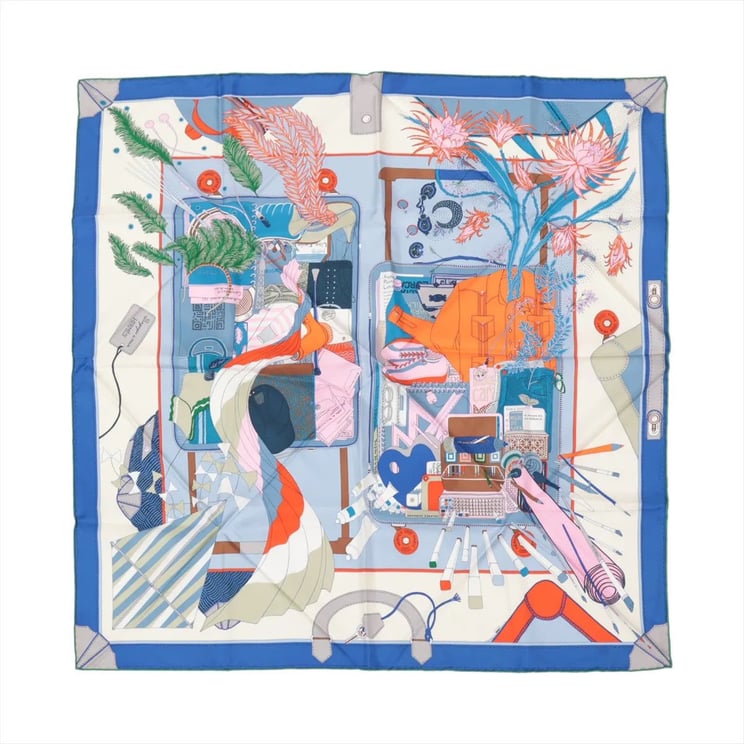 Hermès Hermès Carré 90 "BAGAGE A MAIN" Silk handkerchief in Blue