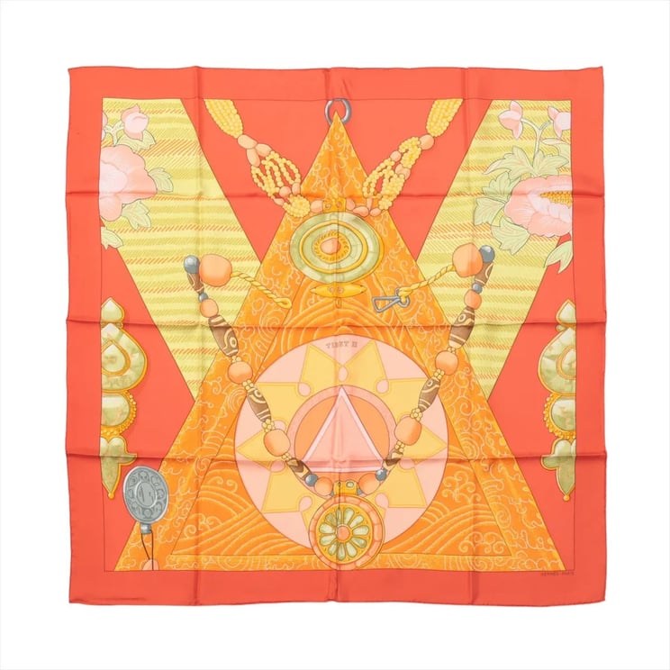 Hermès Hermès Carré 90 "TIBET" Silk handkerchief in Orange