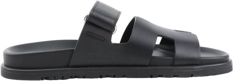 Hermès HERMES Cypre Leather Sandals in Black, Size 38.5 EU