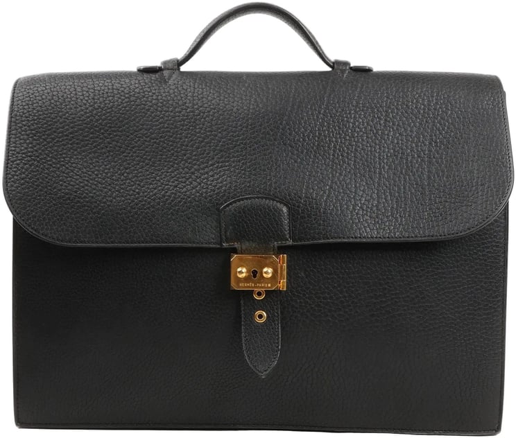 Hermès HERMÈS Sac à Depeche 38 Ardennes Leather Handbag in Black ○V:1992