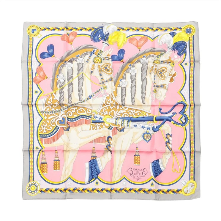 Hermès Hermès Carré 90 "HARNAIS DE COEUR" Silk handkerchief in Pink