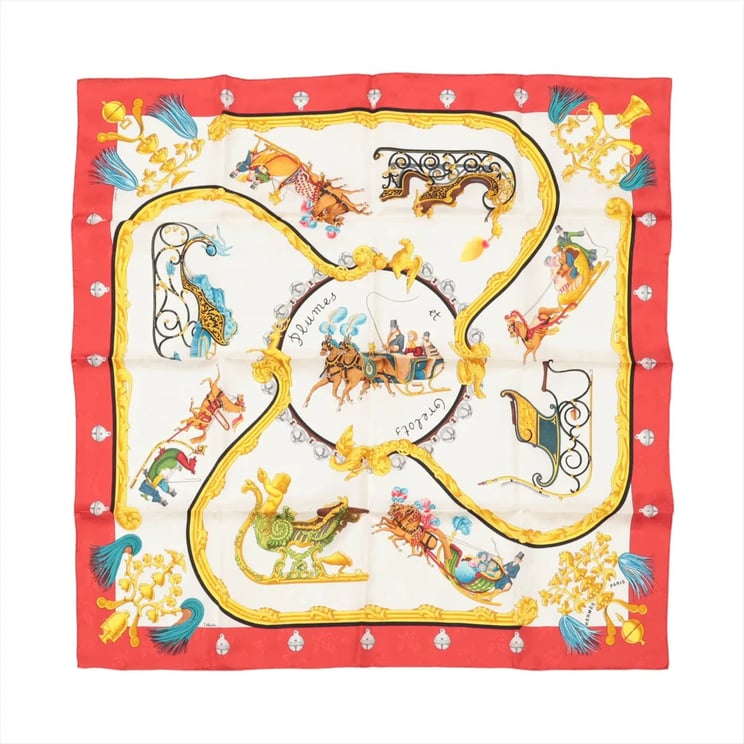 Hermès Hermès Carré 90 "Plumes et Grelots" Silk handkerchief in Red