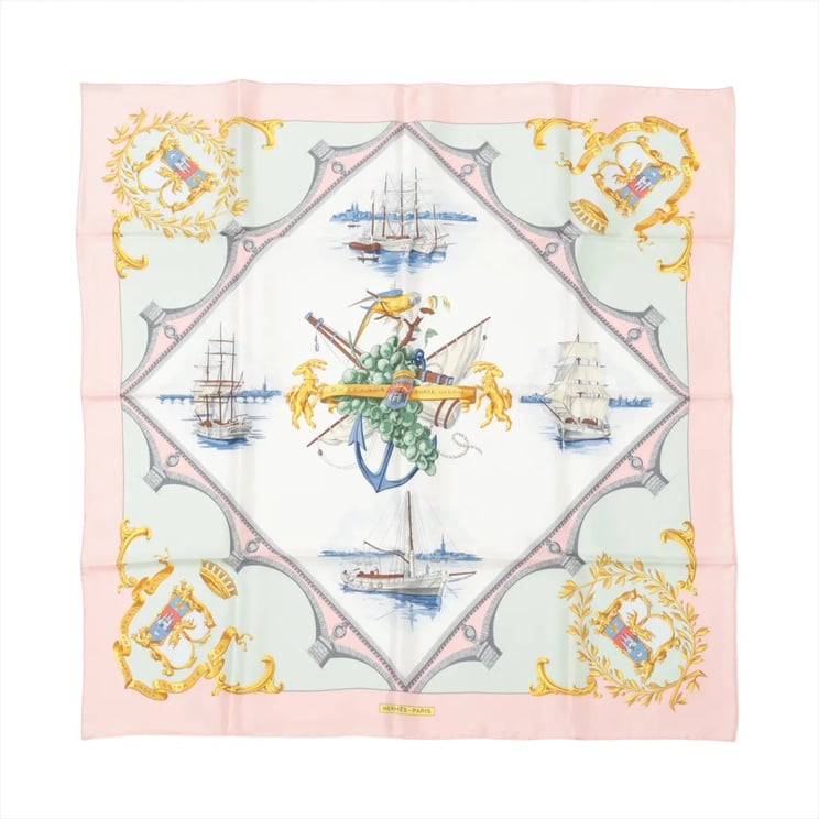 Hermès Hermès Carré 90 "BORDEAUX PORTE OCEANE" Silk handkerchief in Pink