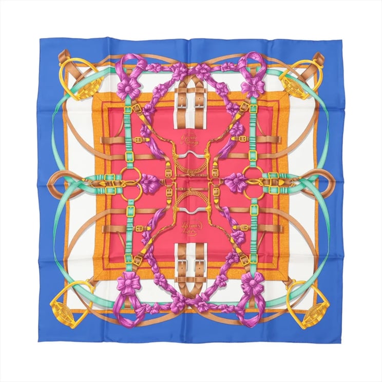 Hermès Hermès Carré 90 "Crano Manage" Silk handkerchief in Blue x Red