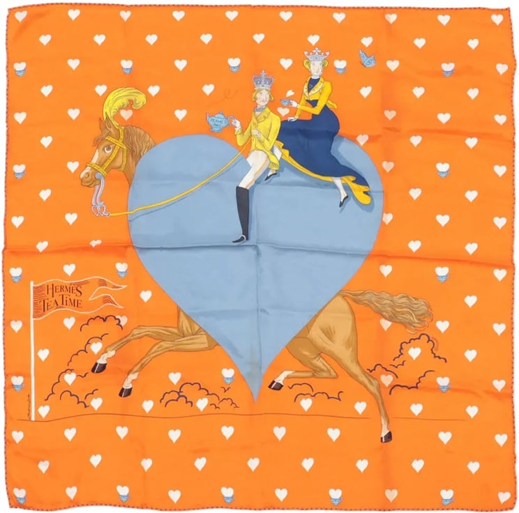 Hermès Hermès Carré 70 "Hermes Tea Time" Silk handkerchief in Orange