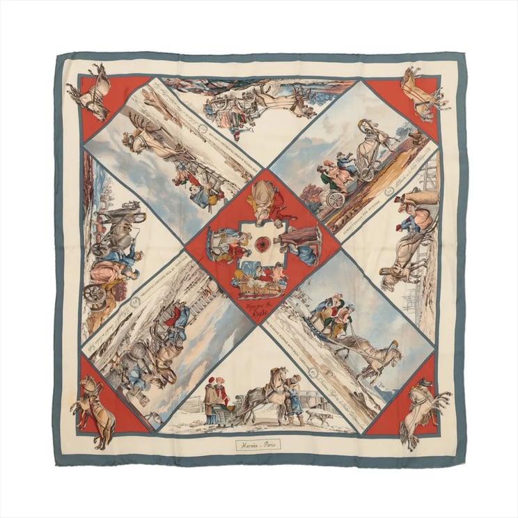 Hermès Hermès Carré 90 "Voyages En Russie" Silk handkerchief in Beige x Blue