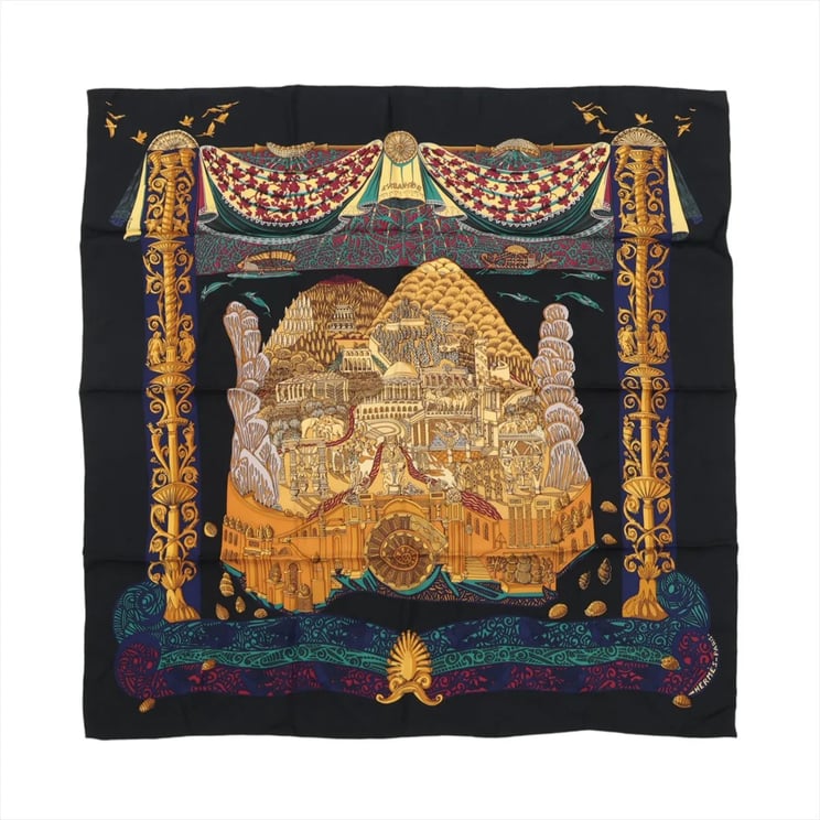 Hermès Hermès Carré 90 "L'ATLANTIDE" Silk handkerchief in Black x Gold
