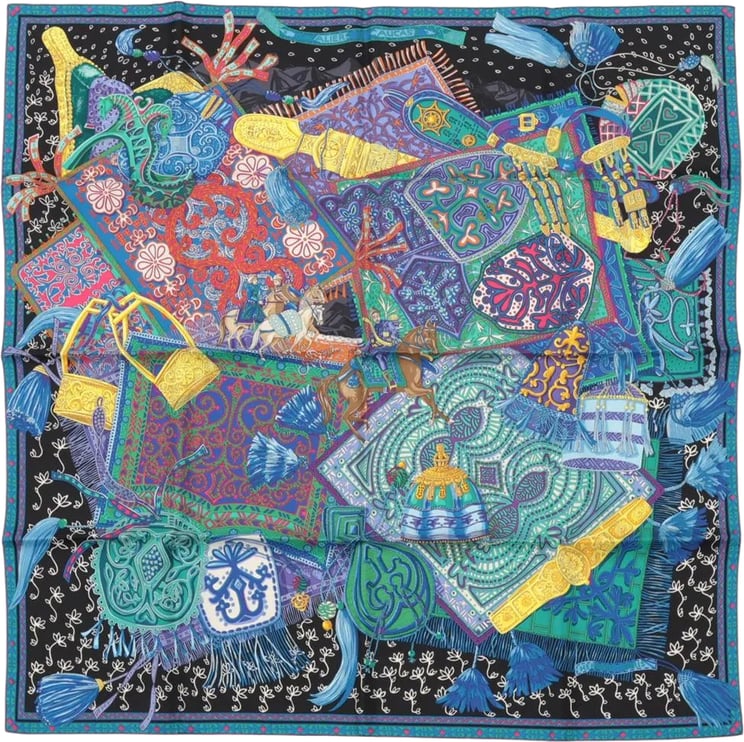 Hermès Hermès Carré 90 "CAVALIERS DU CAUCAS" Silk handkerchief in Blue