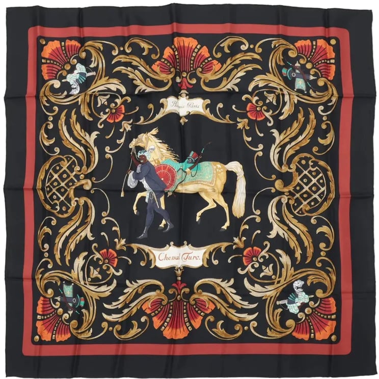 Hermès Hermès Carré 90 "Cheval Turc" Silk handkerchief in Black