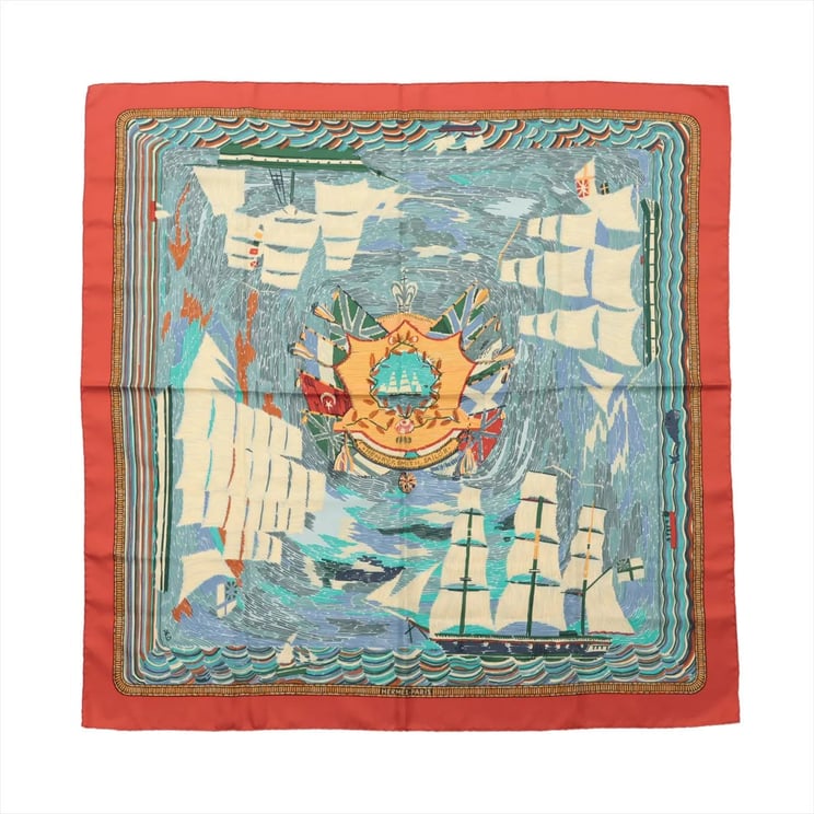 Hermès Hermès Carré 90 "HENRY F SMITH SAILOR" Silk handkerchief in Orange x Blue