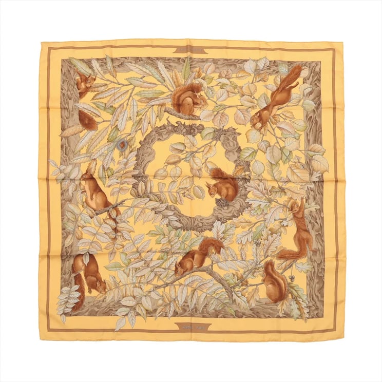Hermès Hermès Carré 90 "CASSE NOISETTE" Silk handkerchief in Yellow x Brown