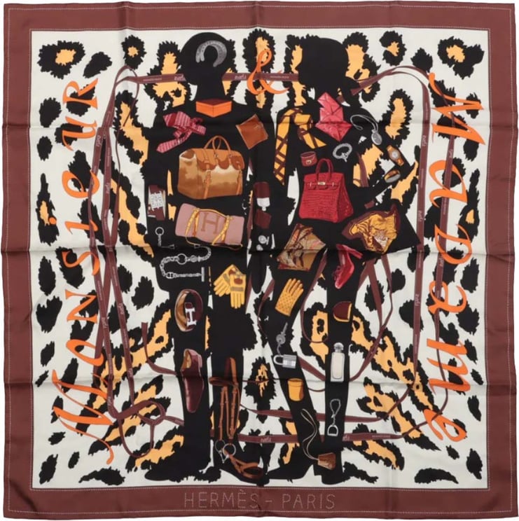 Hermès Hermès Carré 90 "Monsieur et Madame" Silk handkerchief in Brown