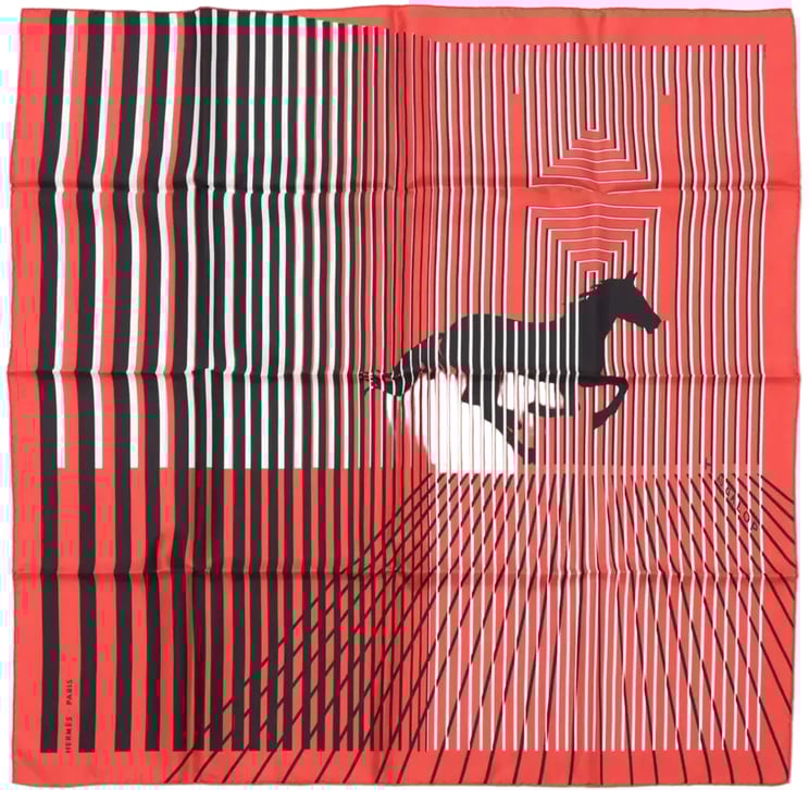 Hermès Hermès Carré 90 "H AU GALOP" Silk handkerchief in Red x Black