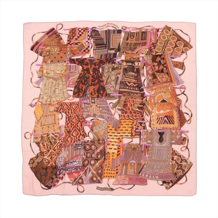 Hermès Hermès Carré 140 "VOYAGE EN ETOFFES" Cashmere x Silk handkerchief in Pink