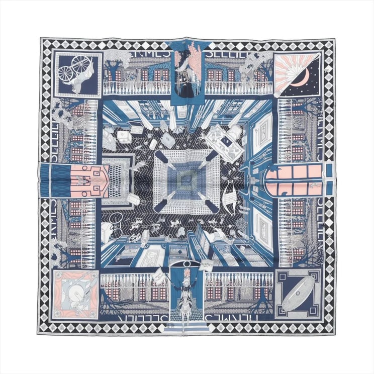 Hermès Hermès Carré 90 "Objets de Curiosite" Silk handkerchief in Blue x Gray