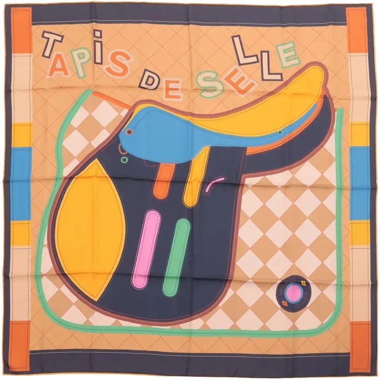 Hermès Hermès Carré 90 Double Face "Tapis de Selle" Silk handkerchief in Orange