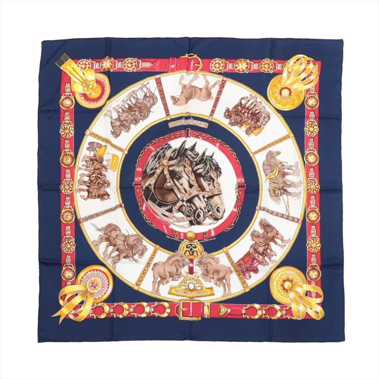 Hermès Hermès Carré 90 "CHEVAUX DE TRAIT" Silk handkerchief in Navy Blue