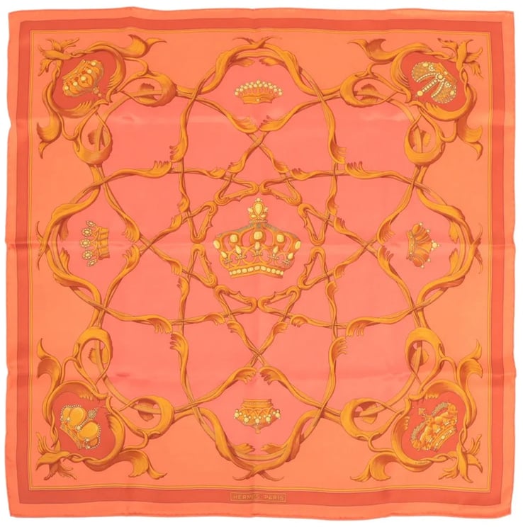 Hermès Hermès Carré 70 "VINTAGE CROWN" Silk handkerchief in Orange
