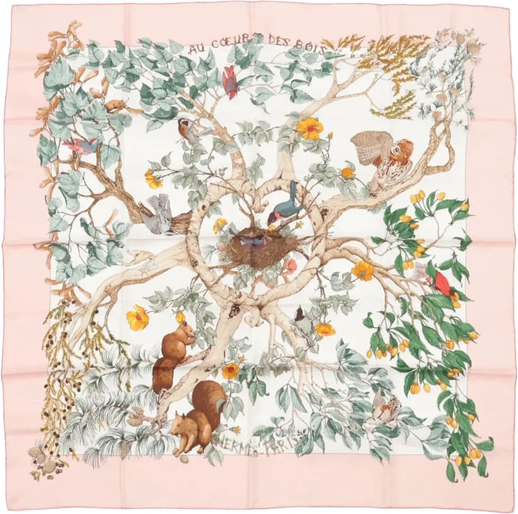 Hermès Hermès Carré 90 "AU COEUR DES BOIS" Silk handkerchief in Pink