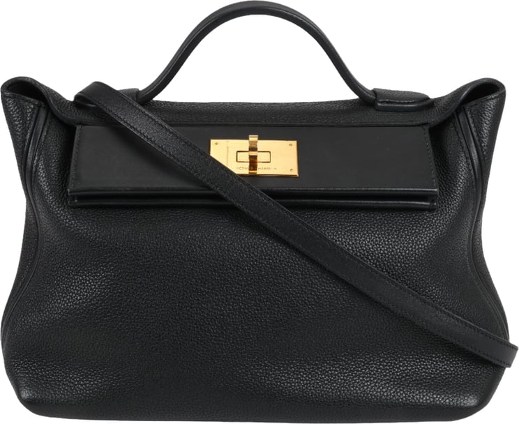Hermès HERMES 24/24 29 Togo Leather Handbag in Black and Gold Metal Fittings D: 2019