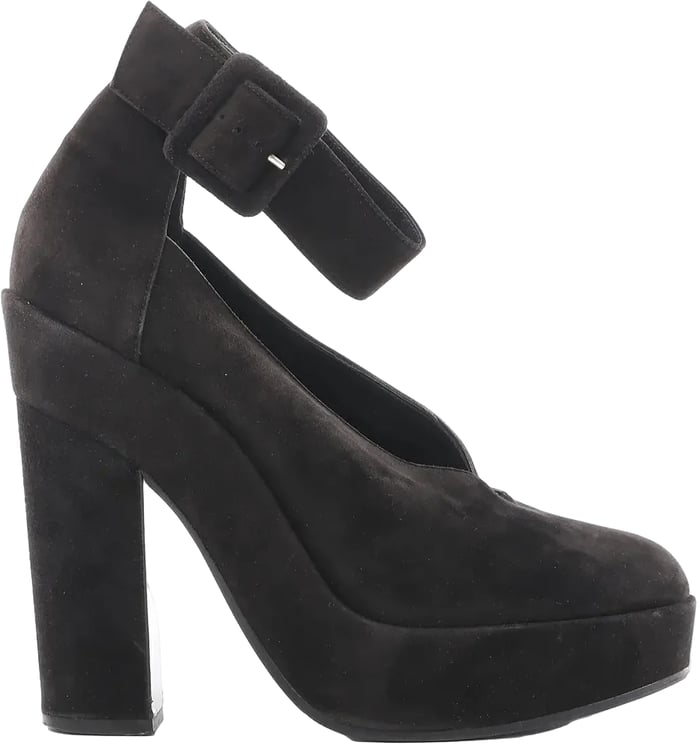 Hermès HERMES Leather & Suede Strap Heels in Black, Size 38 EU