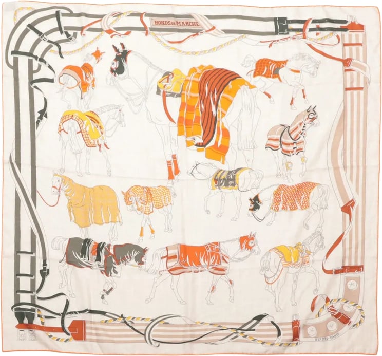 Hermès Hermès Carré 100 "RONDS DE MARCHE" Cashmere x Silk handkerchief in Beige
