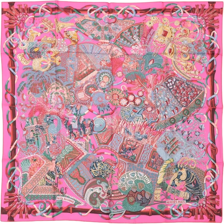 Hermès Hermès Carré 90 " AU FIL DU CARRE" Silk handkerchief in Pink