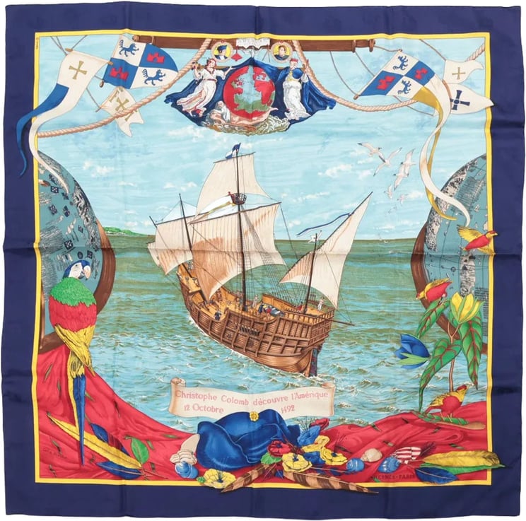 Hermès Hermès Carré 90 "Christoffer Columbus decouvre l'Amerique" Silk handkerchief in Blue