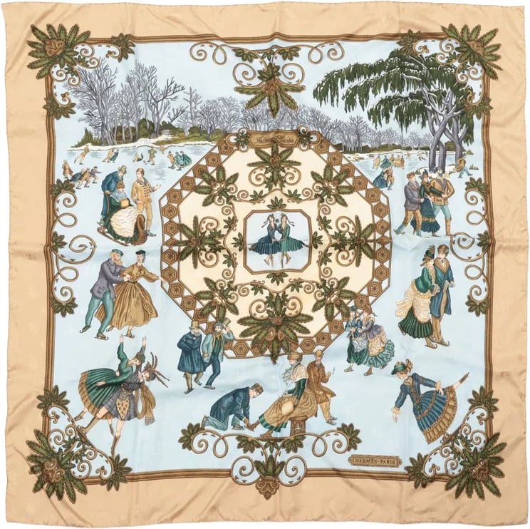 Hermès Hermès Carré 90 "Joies d’Hiver" Silk handkerchief in Beige
