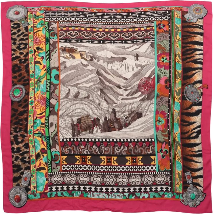 Hermès Hermès Carré Géant "La Femme aux Semelles de Vent" Cashmere & Silk Scarf in Pink