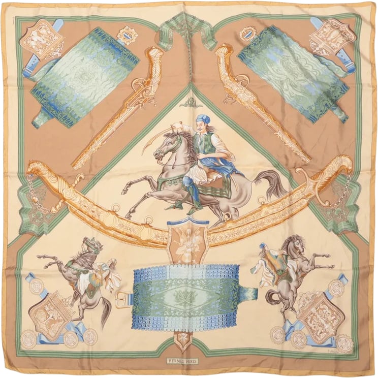 Hermès Hermès Carré 90 "Hommage à l'amitié Franco-Hellenique" Silk handkerchief in Beige