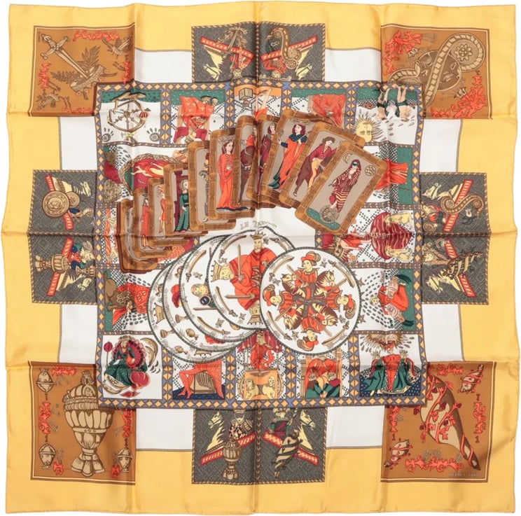 Hermès Hermès Carré 90 "LE TAROT" Silk handkerchief in Yellow