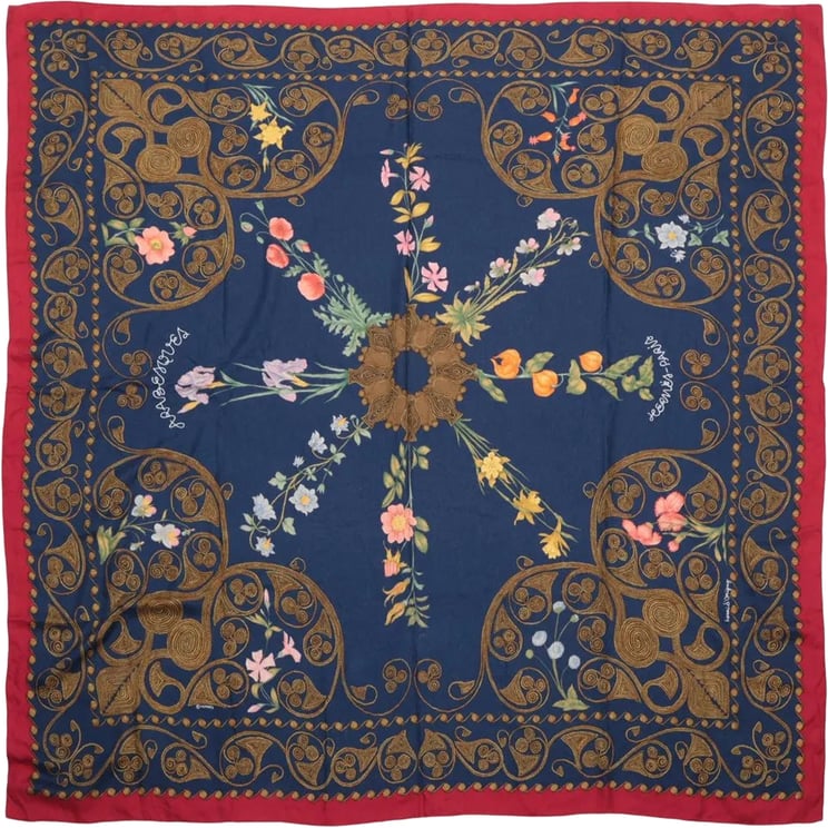 Hermès Hermès Carré Geant "ARABESQUES" Cashemere & Silk Scarf in Navy Blue x Red